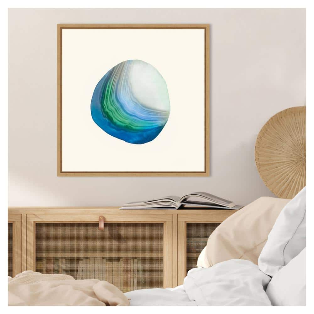 Metamorphism III Blue and Green Abstract Canvas Print with Maple Frame