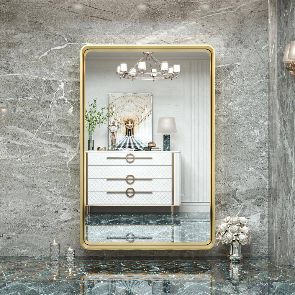 55" x 36" Gold Metal Framed Rectangular Bathroom Vanity Mirror