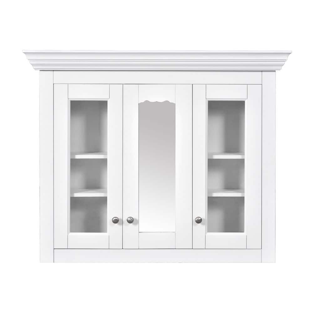35 in. W x 28 in. H Rectangular White MDF Surface Mount Medicine Cabinet with Mirror, with 5 Closed & Adjustable Shelves price history on PriceWatchPro
