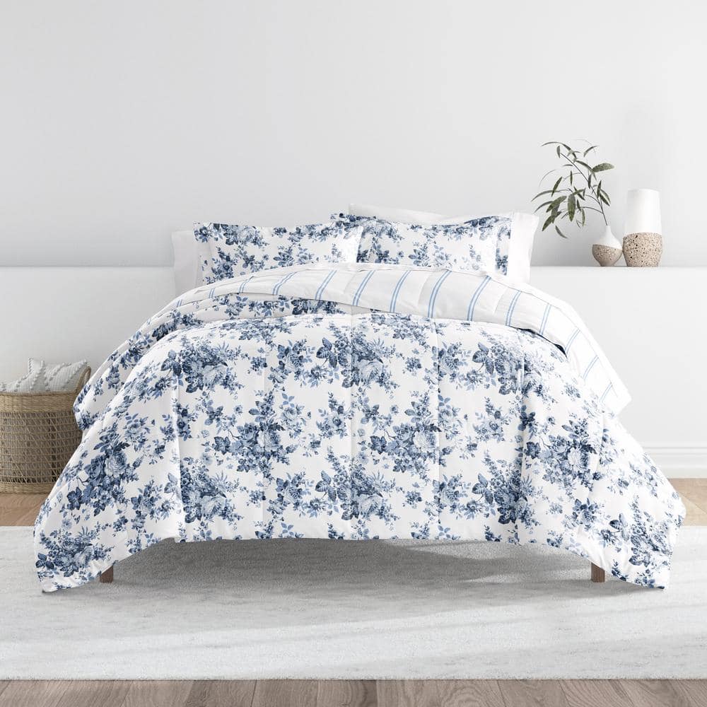 Blue Floral Reversible Down Alternative Comforter Set, Full