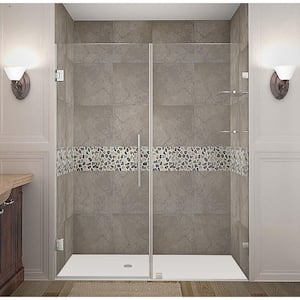 Nautis GS 62 in. x 72 in. Completely Frameless Hinged Shower Door with Glass Shelves in Stainless Steel