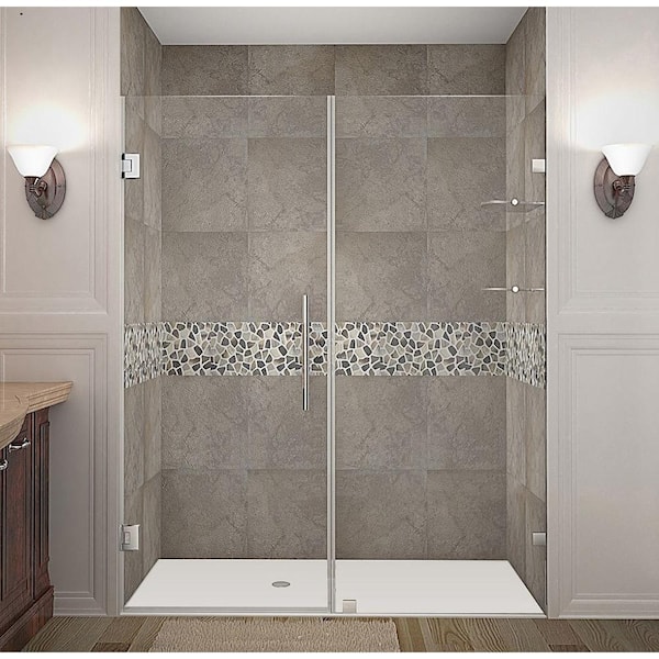 Aston Nautis GS 62 in. x 72 in. Completely Frameless Hinged Shower Door with Glass Shelves in Stainless Steel