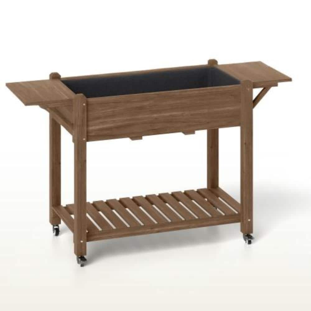 Wood Raised Planter  Lockable Wheels, Side Tables & Shelf, Drain Holes price history on PriceWatchPro
