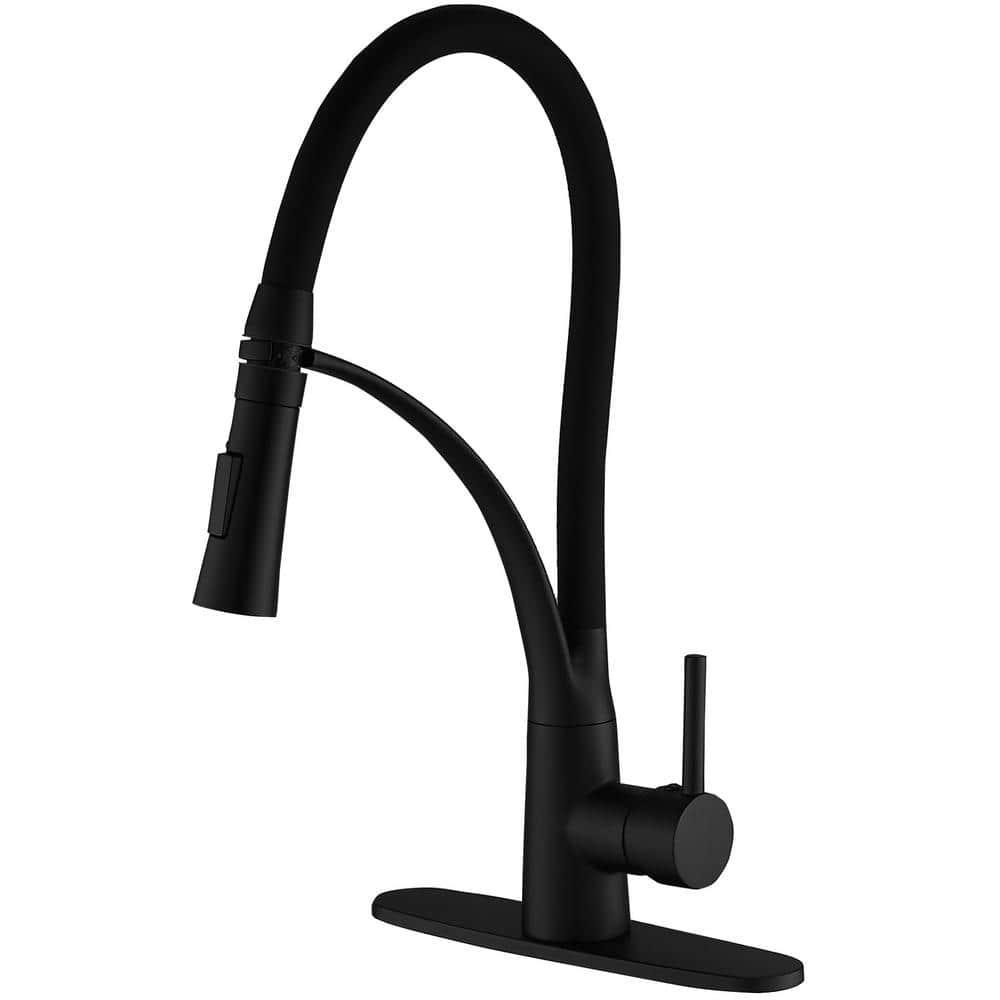 BWE Single-Handle Pull-out Sprayer 2 Spray High Arc Kitchen Faucet With Deck Plate in Matte Black -  A-94013-Black