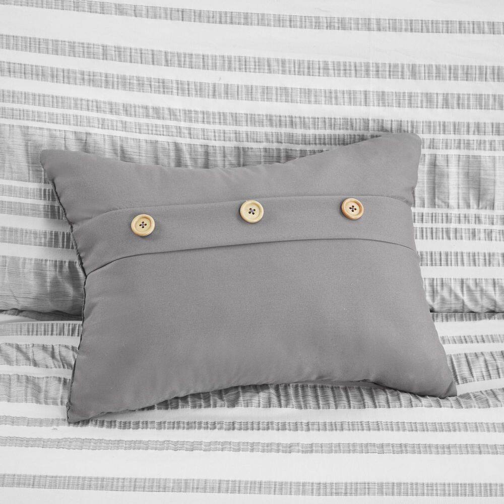 Gray Full Microfiber Striped Comforter Set with Decorative Pillow