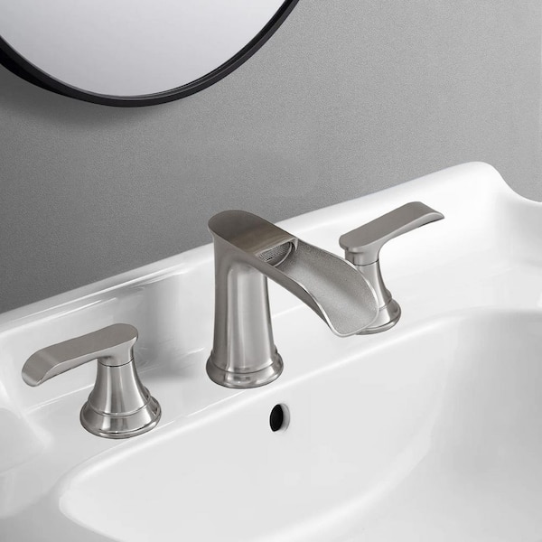 8 in. Widespread Double Handle Bathroom Faucet with Drain Kit Included in Brushed Nickel