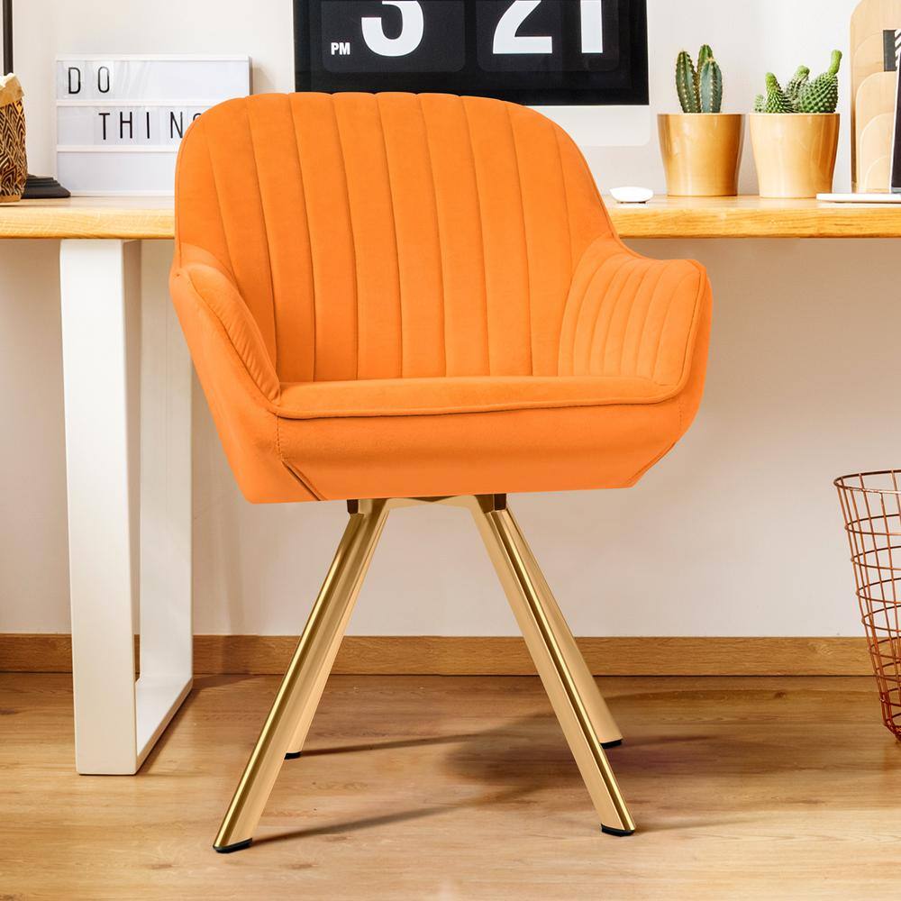 JEAREY Modern Yellow Brushed Velvet Swivel Accent Armchair with Metal Legs for Living E21ZYHD