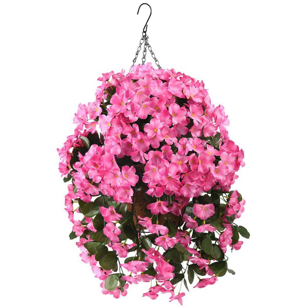 24.8 in. Red Artificial Hanging Begonia Flowers in Basket for Home Wedding 