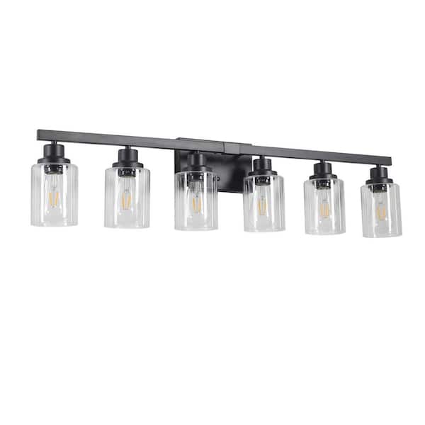 42.3 in. Farmhouse 6-Light Black Bathroom Vanity Light Vintage Wall Light in Bronze, Bulbs Not Included