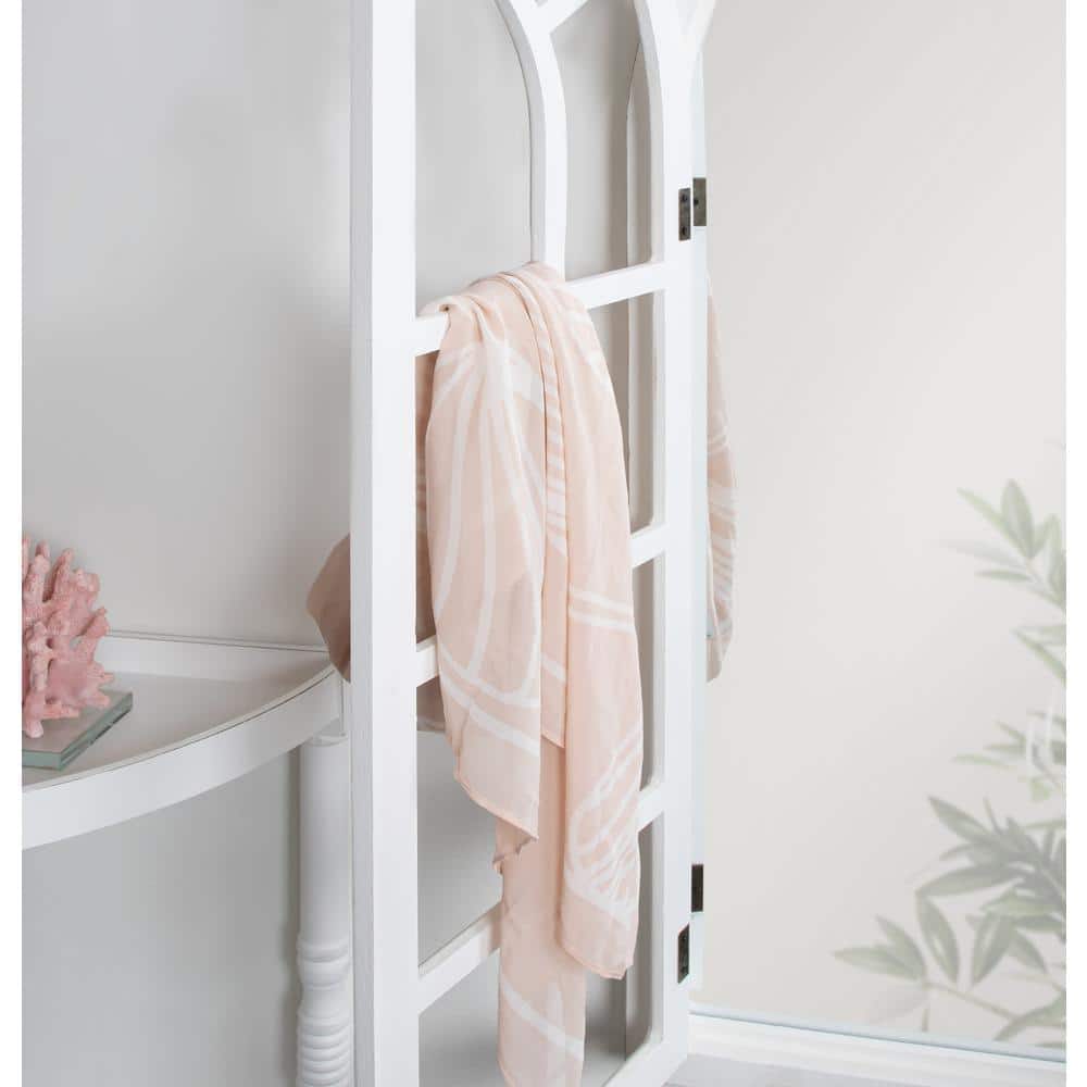 Rustic White Wood Windowpane Arch Vanity Mirror