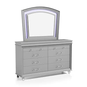 Litzler 8-Drawer Silver Dresser with Mirror (77 in. H x 63.63 in. W x 17.38 in. D)