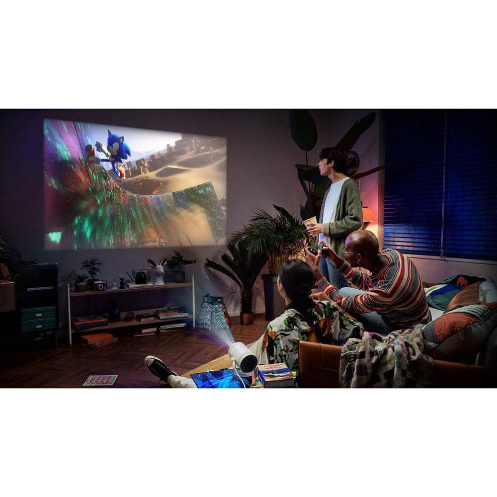 White Portable Smart LED Projector with 360 Sound and Alexa