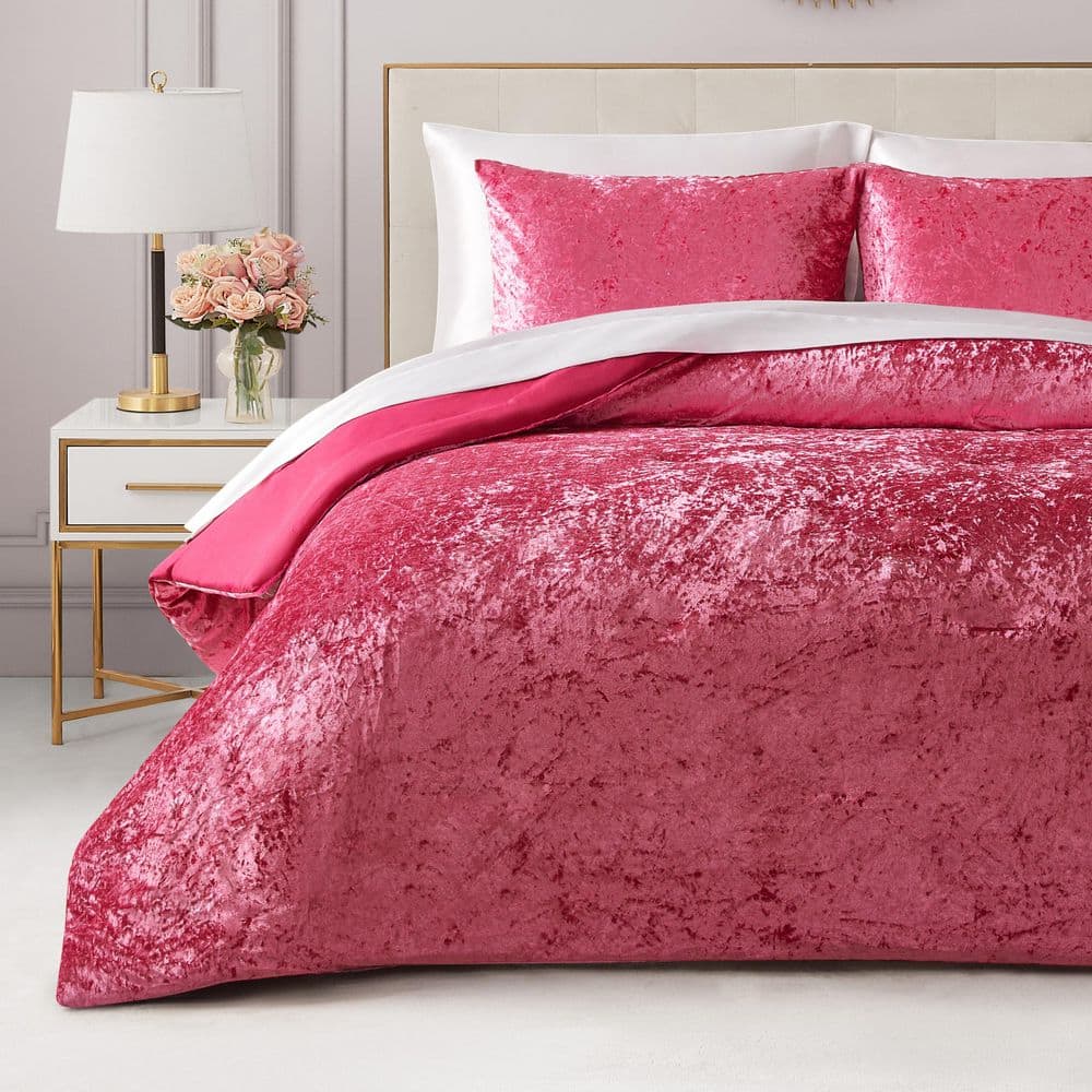 Crushed Velvet 3-Piece Hot Pink Solid Polyester King Comforter Set price history on PriceWatchPro