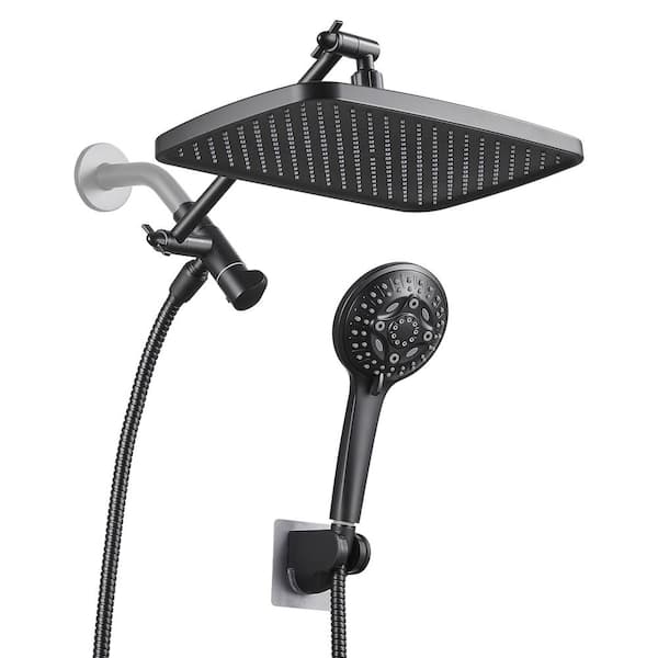 Heemli Rainfull 2-In-1 8-Spray Patterns with 12 in. Wall Mount Dual Shower Head and Handheld Shower Head 1.8 GPM in Black