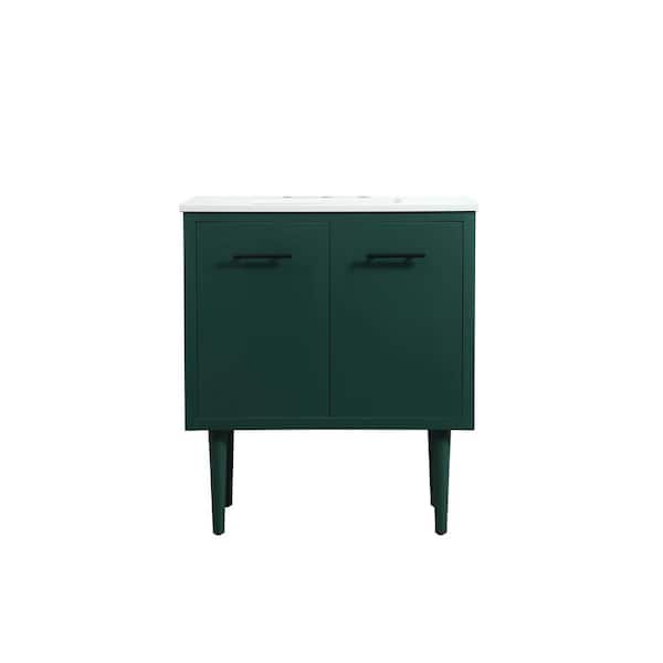 Unbranded Simply Living 30 in. W x 19 in. D x 33.5 in. H Bath Vanity in Green with Ivory White Engineered Marble Top