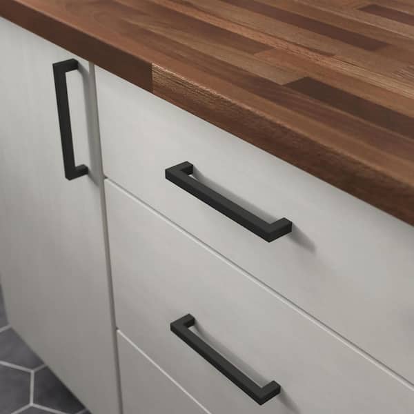 10-Pack Modern Square 6-5/16 in. (160 mm) Modern Matte Black Cabinet Drawer Pulls with Open Back Design