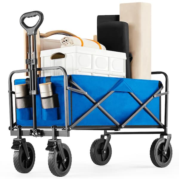 Unbranded 15.24 cu. ft. Metal Foldable Wagon Garden Cart with Wheels Heavy-Duty Folding Grocery and CampingCart 330 lbs. Capacity