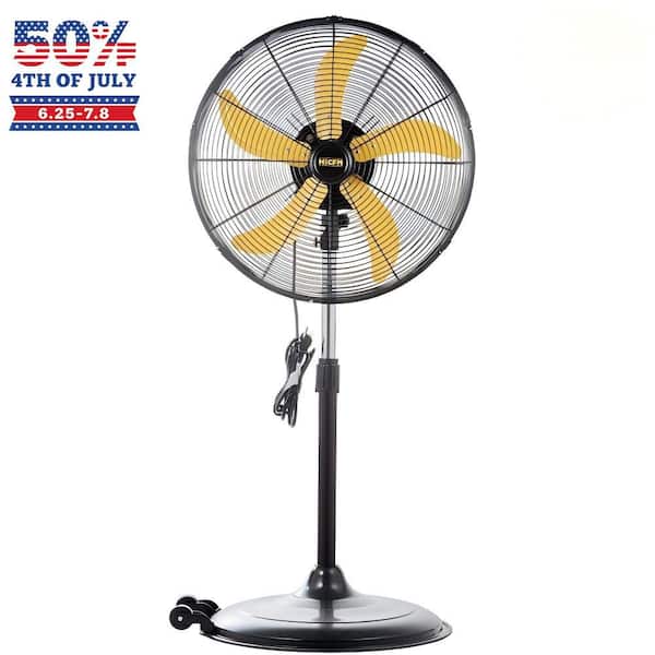 20 in. High Velocity 3-speed Industrial Pedestal Fan in Yellow, 80° Oscillating, Powerful Motor, 5000 CFM, UL Certified