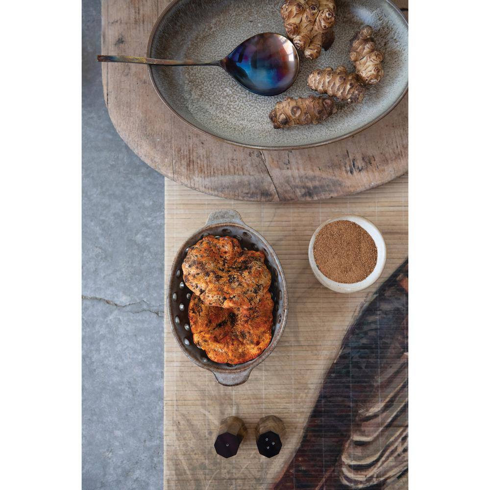 Reactive Glaze Brown Ceramic Berry Bowl with Handles