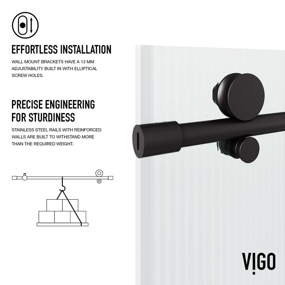 Elan E-Class 60" Matte Black Frameless Sliding Tub Door with Fluted Glass