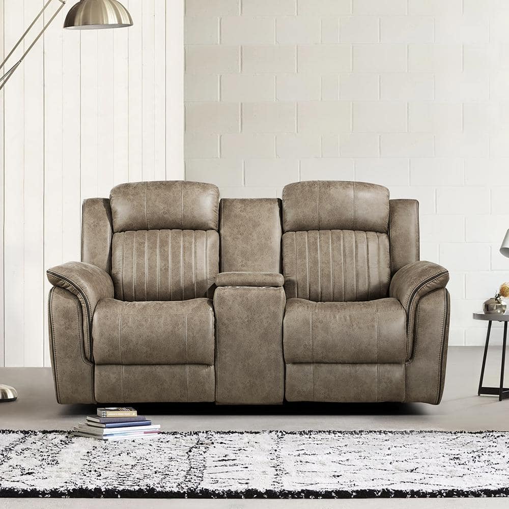 Morelia 74 in. W Sandy Brown Microfiber Double Manual Reclining Loveseat wi