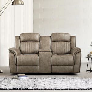 Morelia 74 in. W Sandy Brown Microfiber Double Manual Reclining Loveseat with Center Console