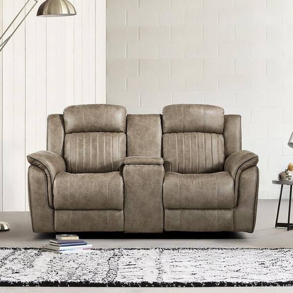 Morelia 74 in. W Sandy Brown Microfiber Double Reclining Loveseat with
