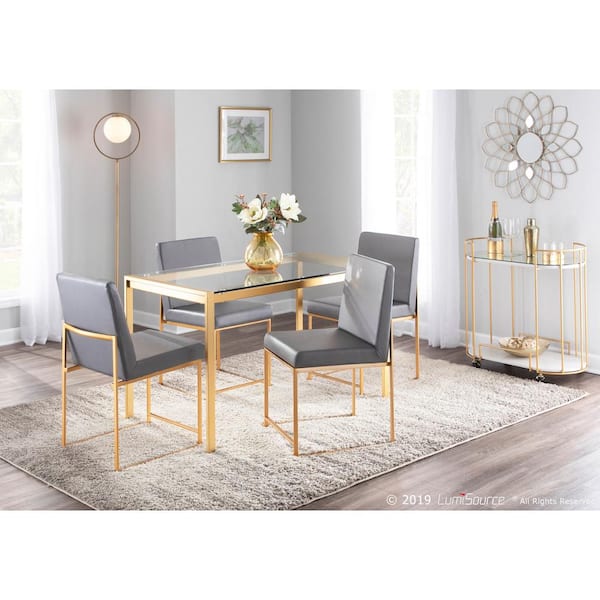 Fuji Gold in Grey Faux Leather High Back Dining Chair (Set of 2)