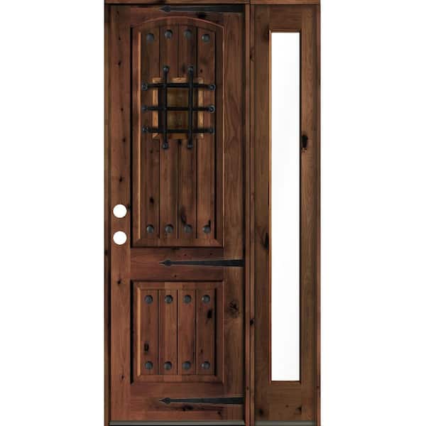 Krosswood Doors 46 in. x 96 in. Medit. Knotty Alder Right-Hand/Inswing Clear Glass Red Mahogany Stain Wood Prehung Front Door w/RFSL
