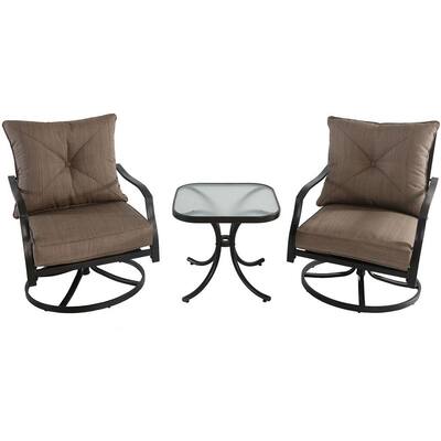 Palm Bay 3-Piece Steel Outdoor Bistro Set with Swivel Chairs and Copper Cushions