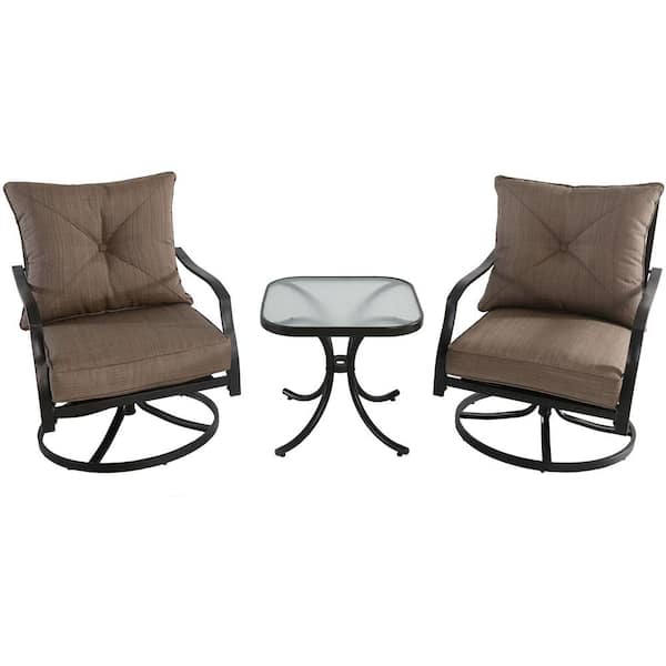 Hanover Palm Bay 3-Piece Steel Outdoor Bistro Set with Swivel Chairs and Copper Cushions