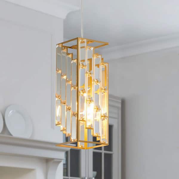 TribuLatern 3 Light-Gold Modern Crystal Chandelier Light with Crystal Prism Design, (Bulb not included)