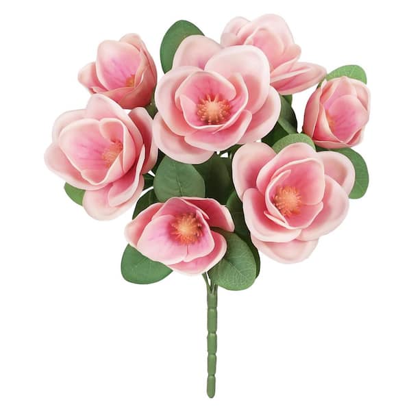 LIVING LUXURY 16 in. Fuchsia Pink Artificial Magnolia Flower Stem 