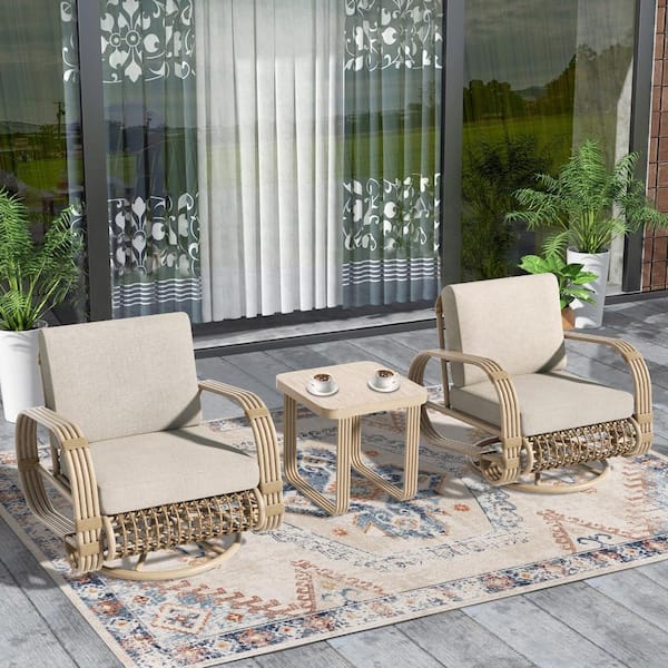ULAX FURNITURE Arsterie 3-Piece Aluminum Outdoor Conversation Set with Beige Cushions