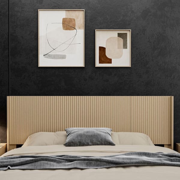 Natalia Modern Oak King Wall-Mounted Wingback Wood Headboard Only with Fluted Panel