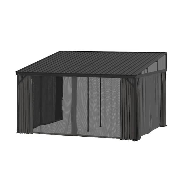 12 ft. x 14 ft. Hardtop Wall Mounted Gazebo with Sloping Galvanized Steel Roof, Wall Pergola with Aluminum Frame