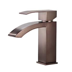 Single Handle Bathroom Faucet Waterfall Spout Commercial Modern Lavatory Deck Mount in Oil Rubbed Bronze