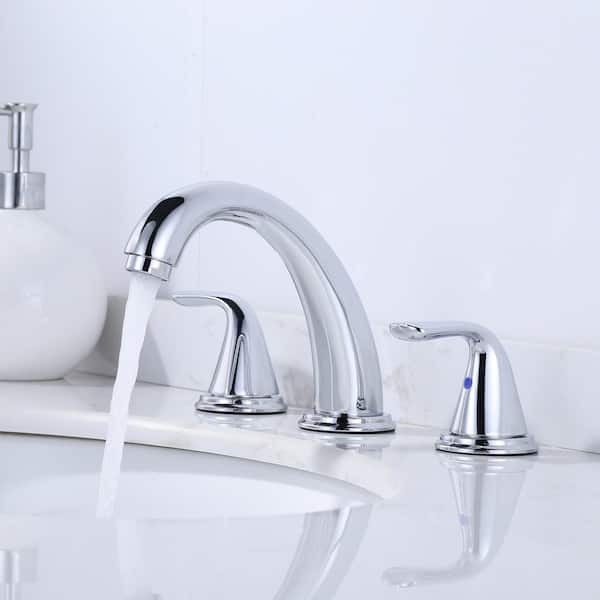 8 in. Widespread Double Handle High Arc Bathroom Faucet with Pop Up Drain Kit and Supply Lines in Polished Chrome