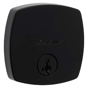 Midtown Matte Black Single Cylinder Deadbolt with Soft Modern Rose Featuring SmartKey Security
