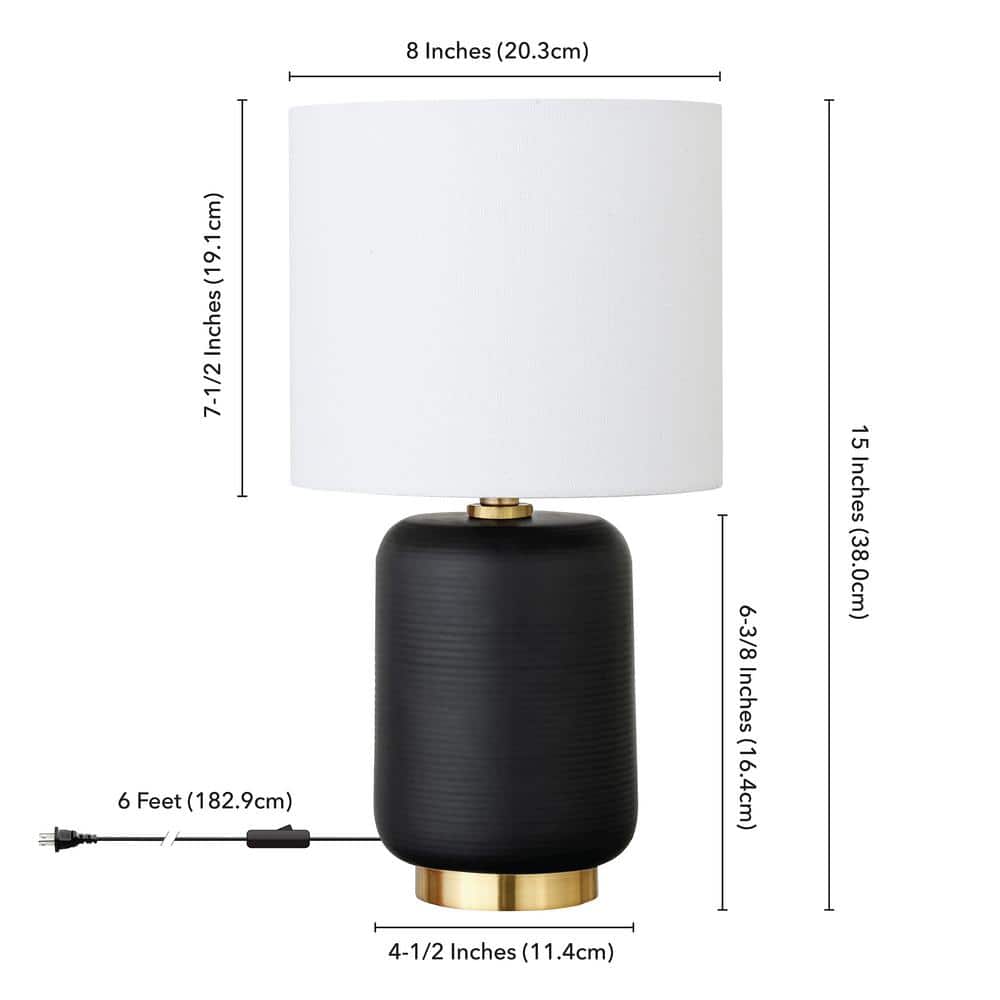Lambert 15" Matte Black Ceramic Mini Lamp with White Linen Shade