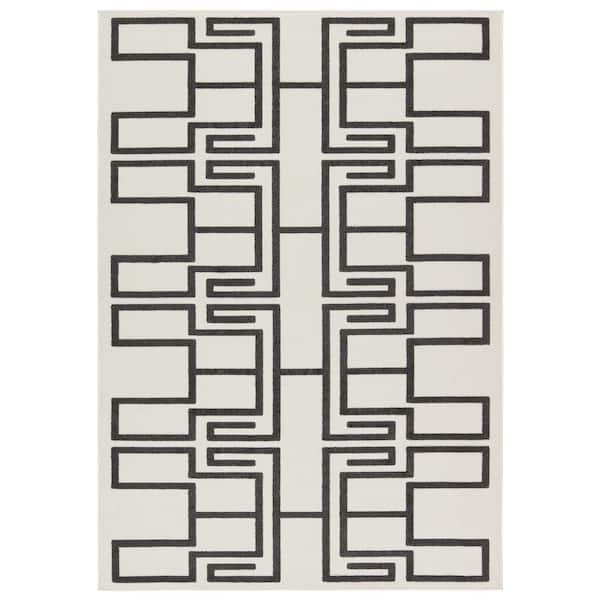 Odion 5 ft. x 8 ft. White/Charcoal Geometric Indoor/Outdoor Area Rug
