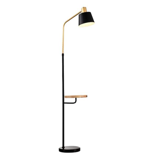 JAZAVA 64 in. Matt Glod and Black 1-Light Arc Floor Lamp for Living Room with Built-in USB Charging