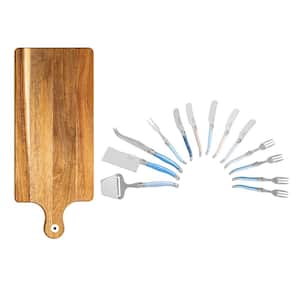 French Home 20 in. Acacia Wood Cheese Board with Laguiole Charcuterie Set