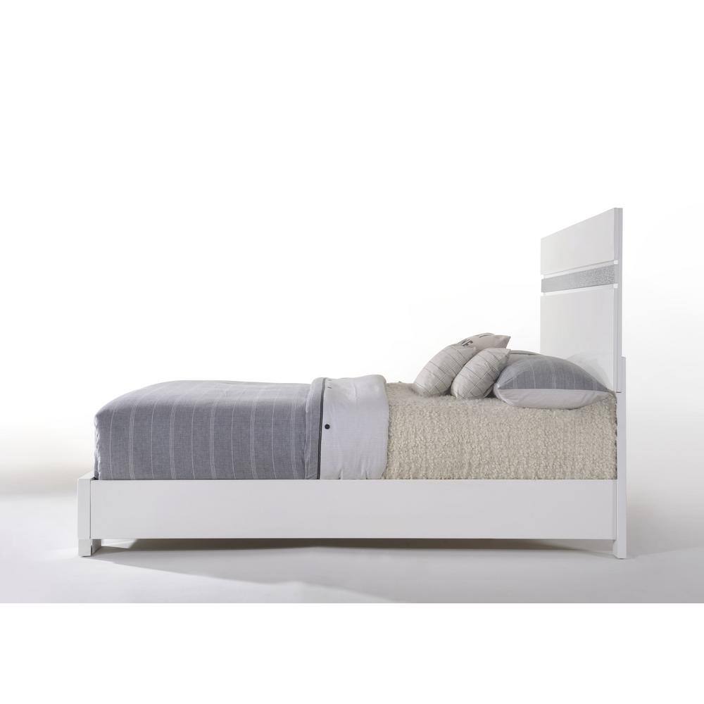 Luxe Bright White and Gray King Bed with Mirrored Accents