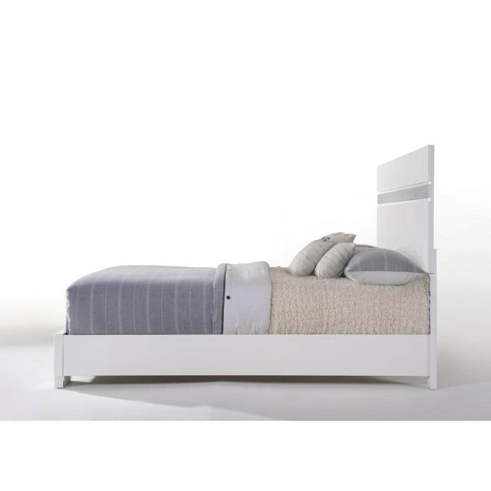 White Queen Upholstered Bed with Crystal Accented Headboard
