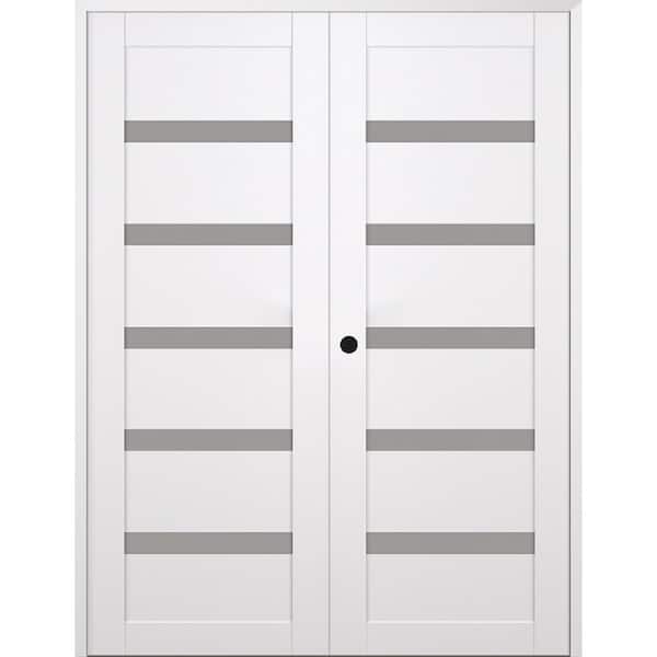 Belldinni Leora 72 in. x 80 in. Right Active 5-Lite Frosted Glass Snow White Wood Composite Double Prehung Interior Door