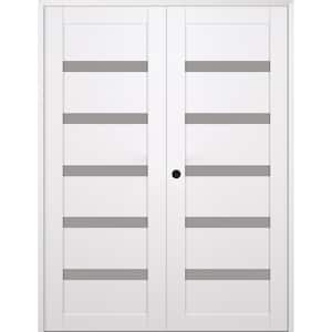 Leora 72 in. x 84 in. Right Active 5-Lite Frosted Glass Snow White Wood Composite Double Prehung Interior Door