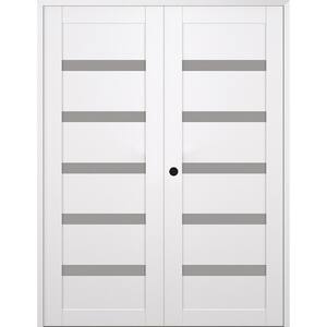 Leora 56 in. x 84 in. Right Active 5-Lite Frosted Glass Snow White Wood Composite Double Prehung Interior Door