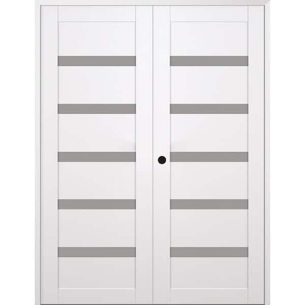 Leora 36 in. x 95,25 in. Right Active 5-Lite Frosted Glass Snow White Wood Composite Double Prehung Interior Door