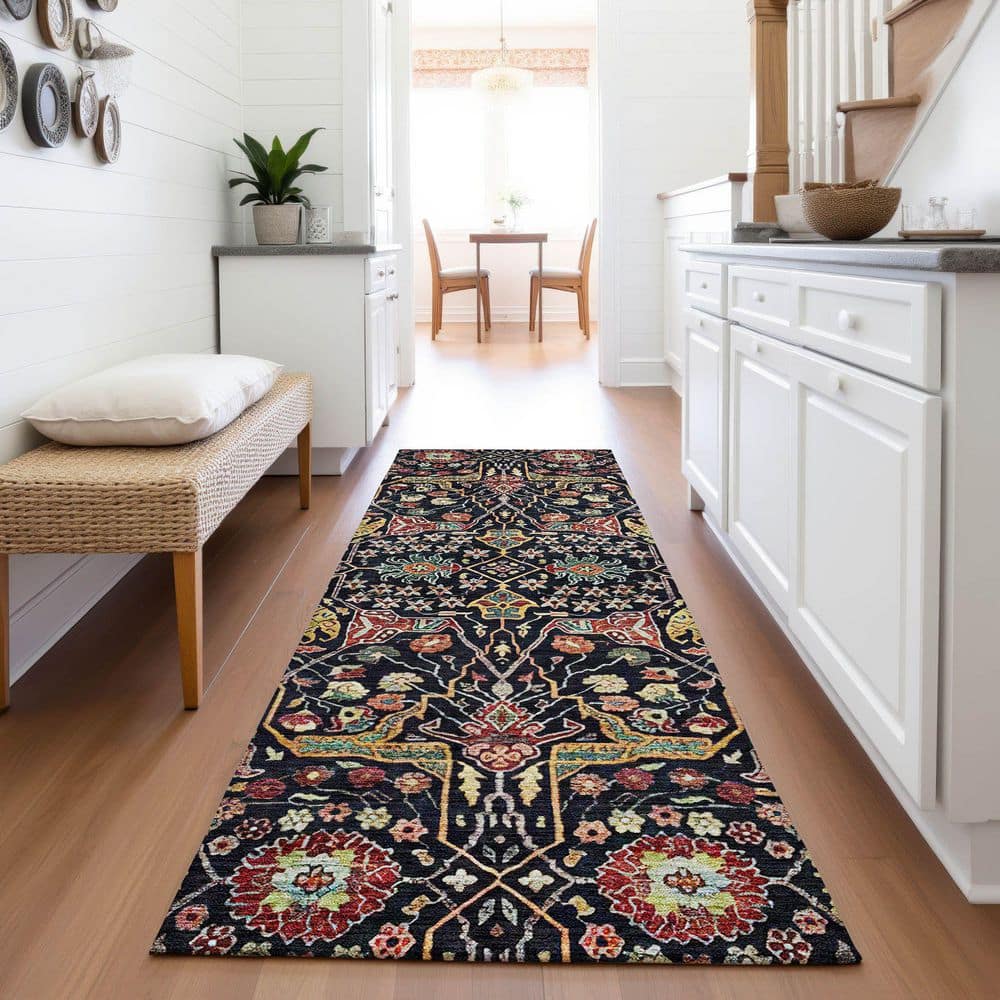 Mayfield Premium Machine Washable Abstract AMF1132 Black 2 ft. 3 in. x 7 ft. 6 in. Runner Rug price history on PriceWatchPro
